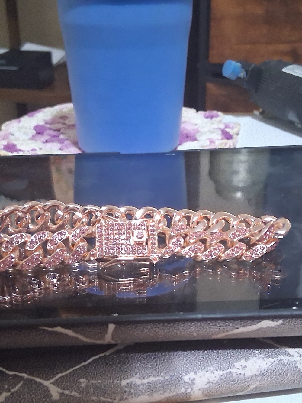 Rose Gold Pavé Cuban Link Bracelet with Crystal Clasp